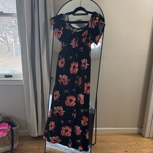 Floral Black and Pink Maternity Dress